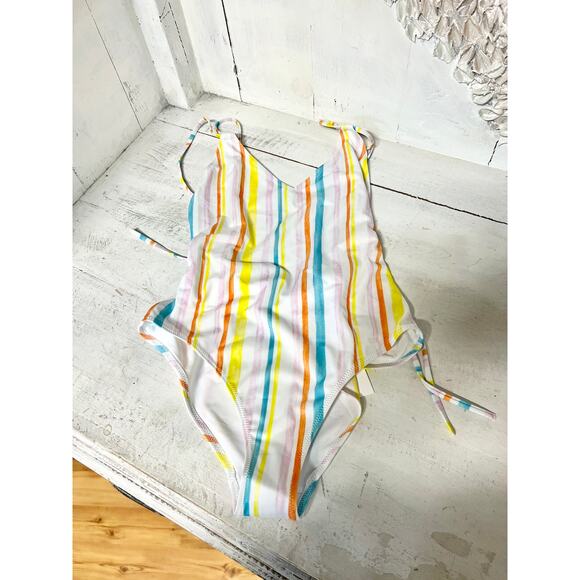 NWT Solid & Striped The Lynn Open Back One Piece Watercolour Stipe Marshmallow M - Picture 4 of 7